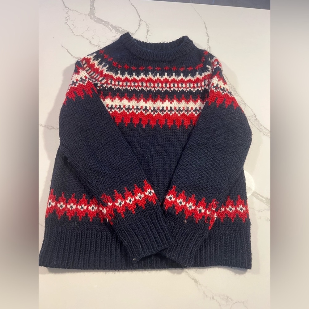 J.Crew Wool blend navy and red fair isle holiday Nordic sweater size XS